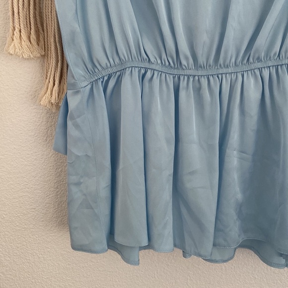 River Island drapey satin sleeveless top in light blue sexy ruffle shirt size 14 - Picture 14 of 16